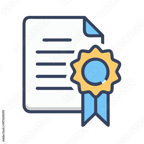 Certificate icon with ribbon, vector illustration, graduation success