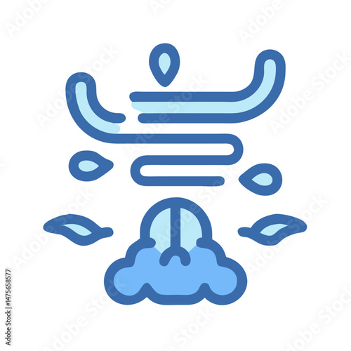 Cartoon Wind Icon with Cloud and Drop Symbol
