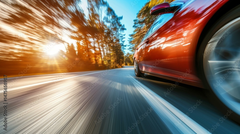 Obraz premium Experience the thrill of speed as you race through picturesque landscapes, merging modernity with natures beauty.