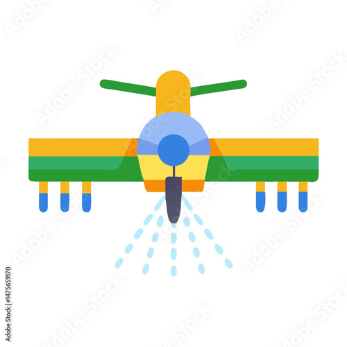 Colorful Crop Duster Plane Icon with Spraying Action