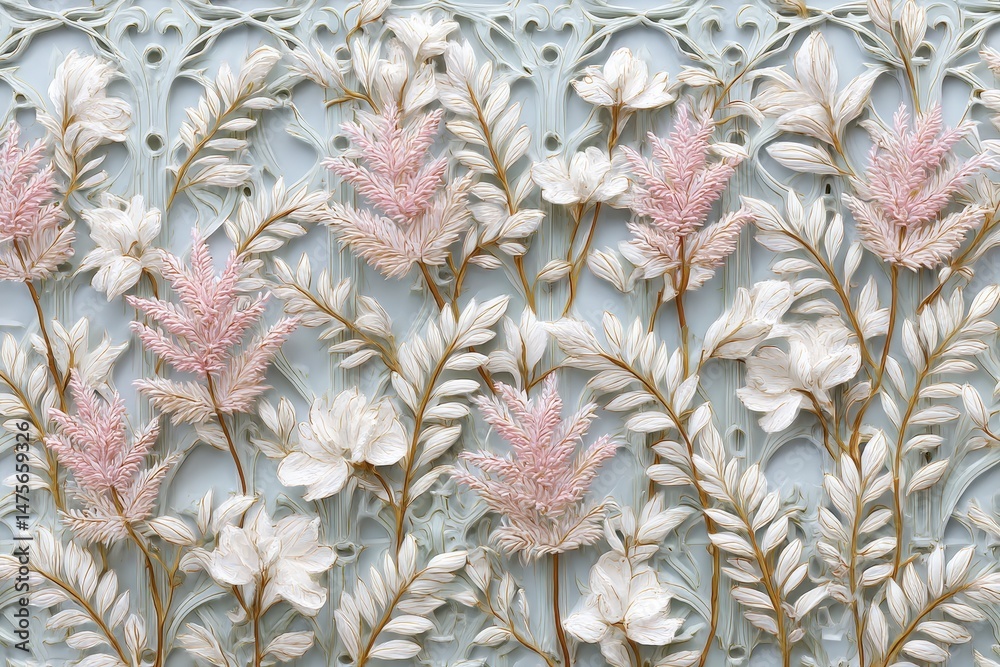 Obraz premium Pastel floral design on textured light blue background.