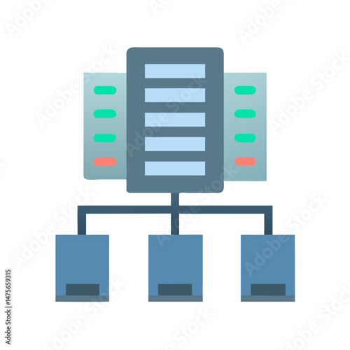 Simple Flat Data Server Network Illustration on Black