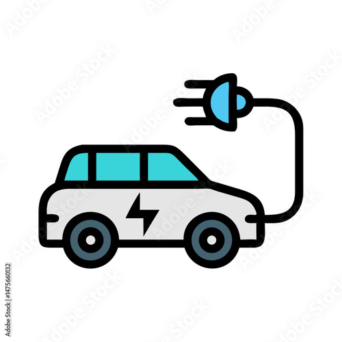 Electric car and charging station isolated vector illustration