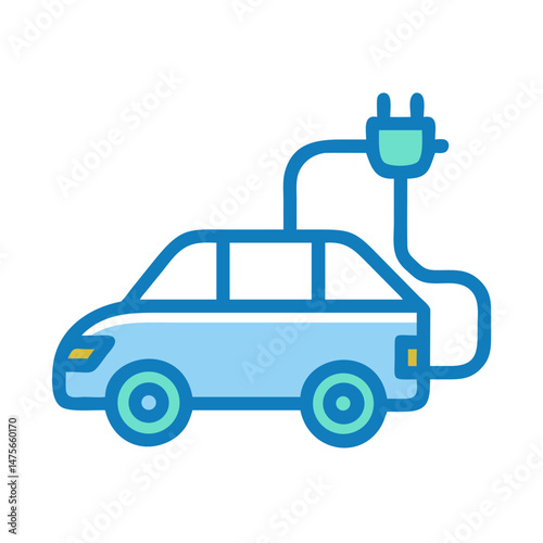 Electric Car Charging Illustration with Cord, Blue Design