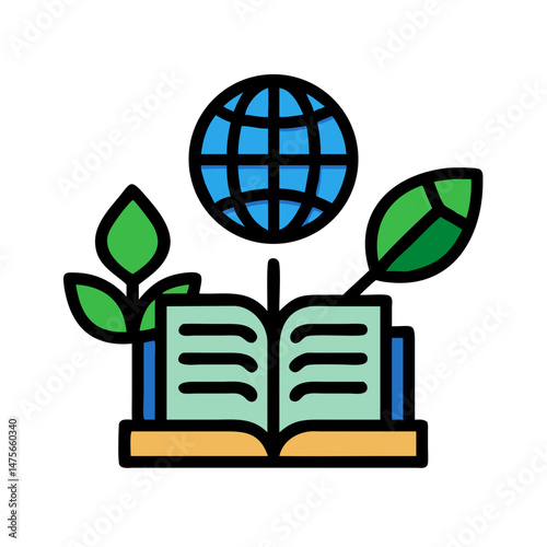 Global Knowledge: Book, Globe, and Leaves Illustration