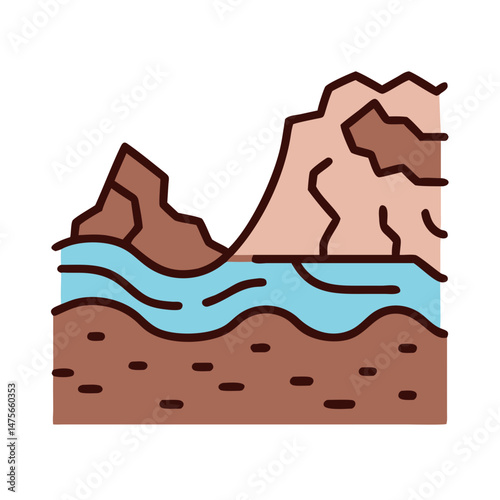 Illustration of river flowing through canyon rock formations