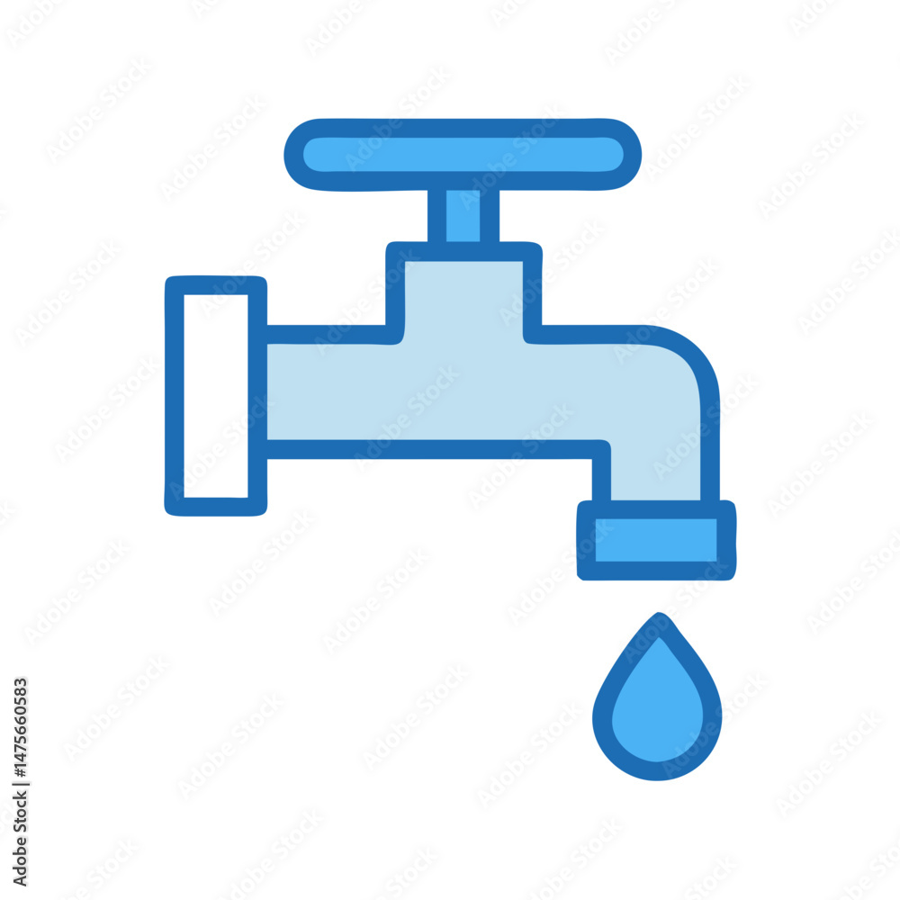 Blue Cartoon Faucet with Water Drop Illustration on Black Blue Cartoon Faucet with Water Drop Illustration on Black