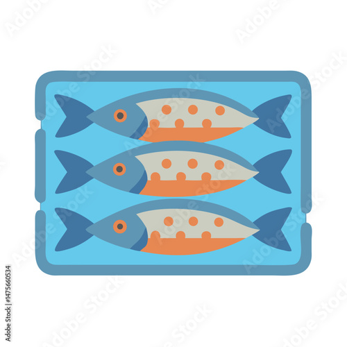 Three Herring Fish in a Can Flat Illustration