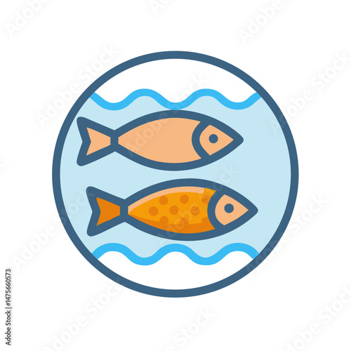 Two Fishes Swimming In Blue Water Round Illustration