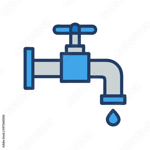 Modern Isolated Water Tap Icon with Dripping Water