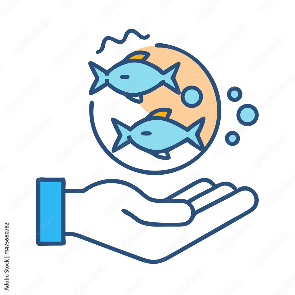 Fototapeta premium Fish in Hand Illustration: Save Aquatic Life Concept