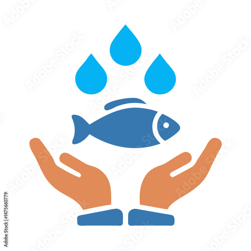 Water conservation icon with fish and hands illustration