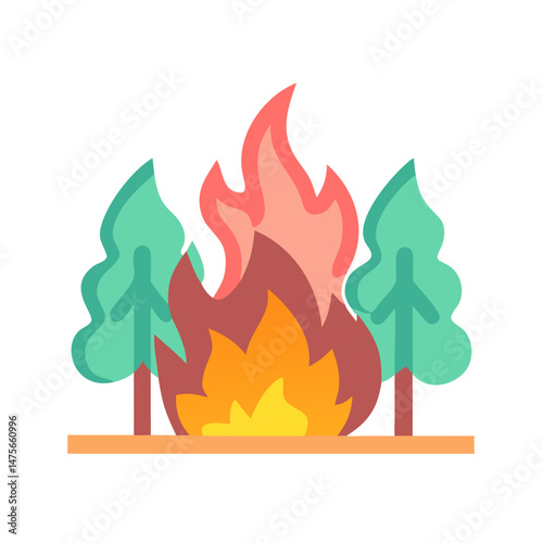 Cartoon Forest Fire Illustration on Black Background