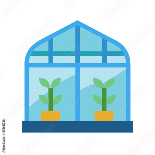 Minimalist greenhouse with plants in pots illustration vector