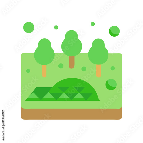 Minimalist Cartoon Landscape with Trees and Hill