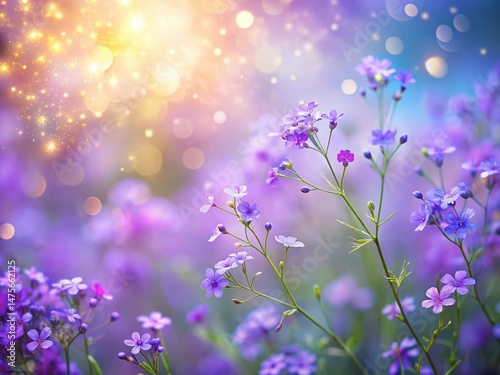 Abstract Purple Flower Garden, Blurred Tiny Blooms, Long Exposure Photography Background