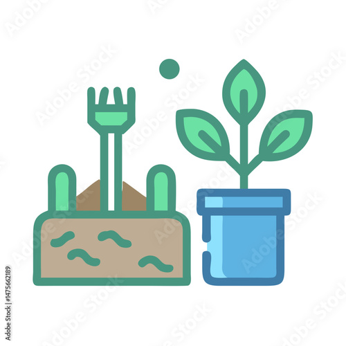 Gardening Tools with Plant in Pot Illustration Design