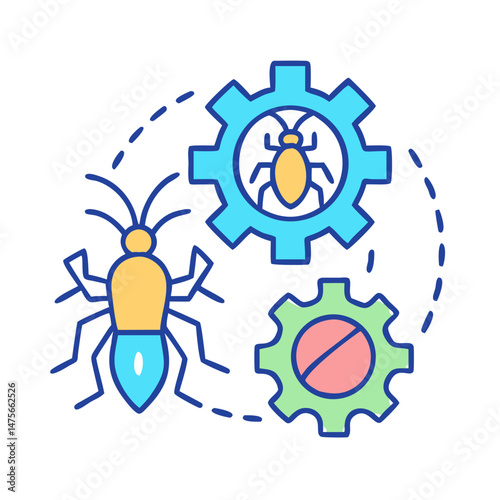 Debugging process concept with bug and gears icon