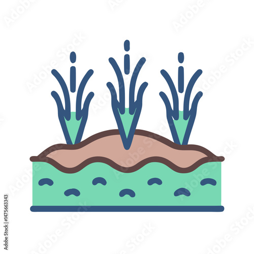 Iconic depiction of seedlings in the garden soil.