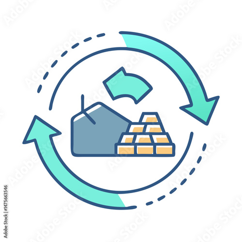 Gold resource cycle icon with black background vector