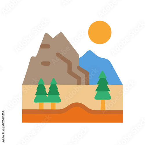 Simple flat vector image of a mountain landscape