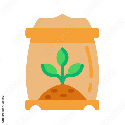 Seedling in soil bag icon for agriculture and gardening