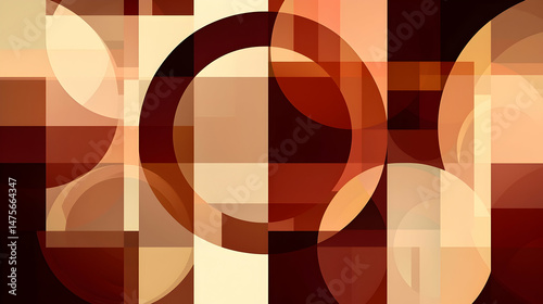 Abstract geometric shapes, brown and beige tones, overlapping circles and squares, modern art background, ideal for website banners or presentations