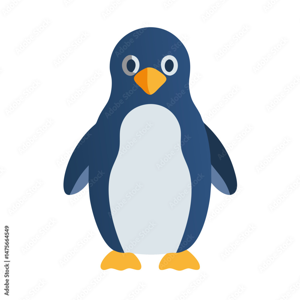 Fototapeta premium Cartoon Penguin Standing on Black Background Animal Illustration