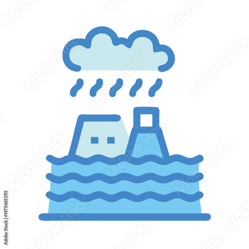 Factory Flooding Due to Climate Change Icon Illustration