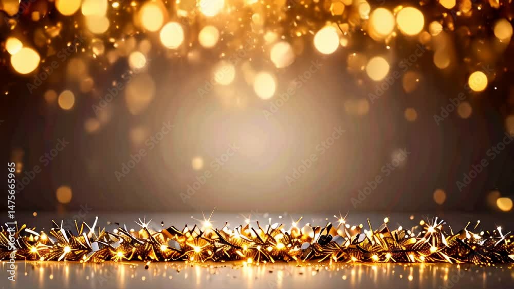 Shiny gold christmas garland with lights