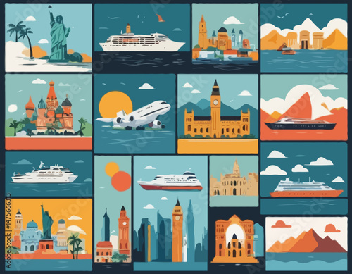 World Travel Vector Illustration Set