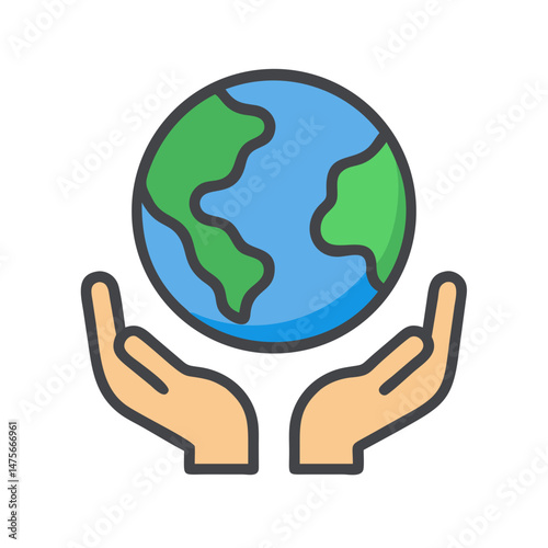 Hands holding Earth icon for environment and sustainability