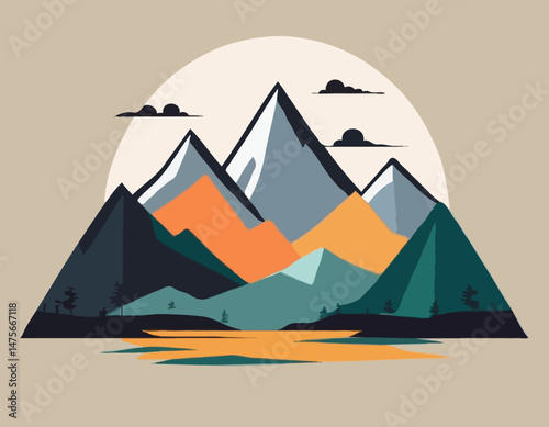Minimalist Mountain Landscape Vector