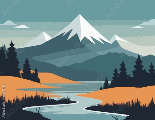 Minimalist Mountain Landscape Vector