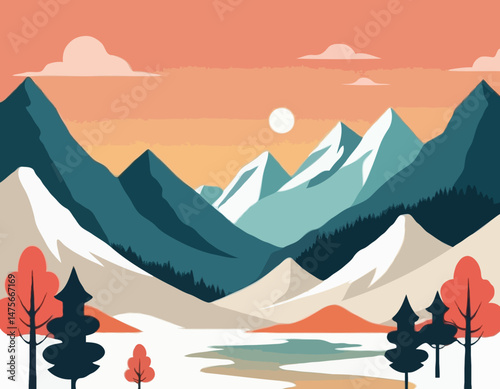 Minimalist Mountain Landscape Vector