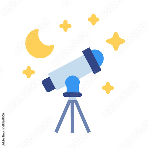 Telescope, Moon and Stars Illustration on Black Background