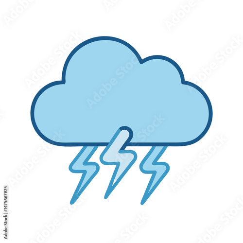 Stormy weather cartoon cloud with lightning bolts illustration