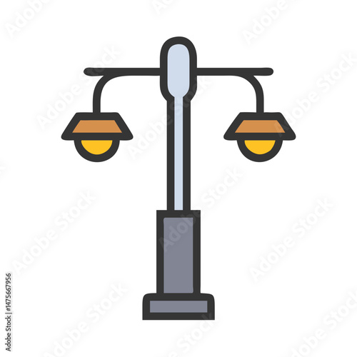 Street lamp illustration with two lights isolated on black