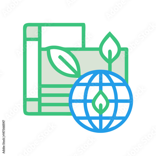 Sustainability Report Icon with Globe, Leaves, and Book