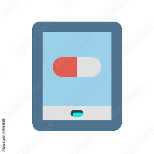 Tablet displaying medication reminder, healthcare app concept illustration