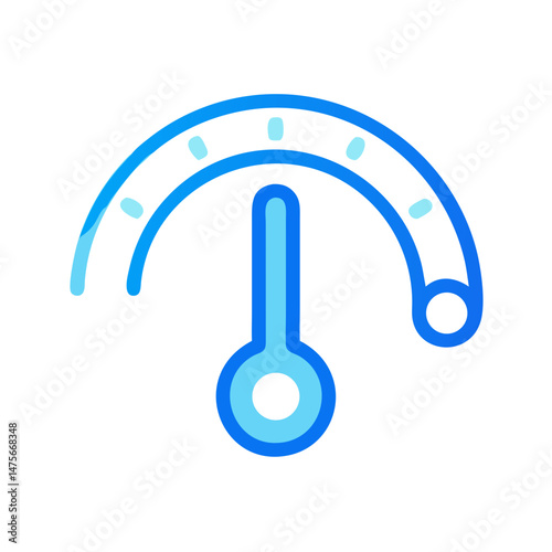 Blue speedometer, gauge or indicator icon with needle