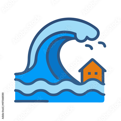 Tsunami Wave Illustration: Natural Disaster, Flood Damage, Emergency