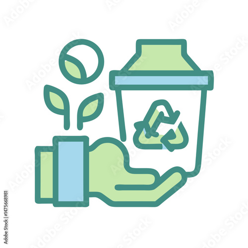 Hand Holding Plant and Recycling Bin Symbol Illustration