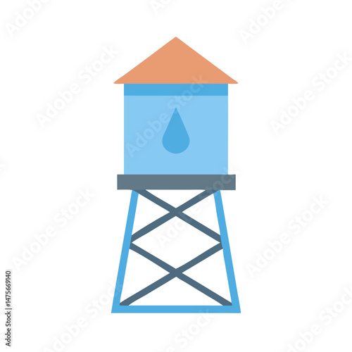 Simple Water Tower Illustration Isolated on Black Background
