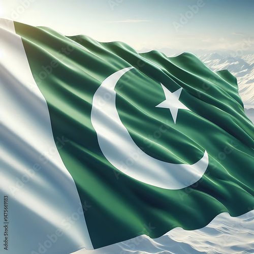 Pakistan flag waving on white colour background, close up, isolated with clipping path mask alpha channel transparency