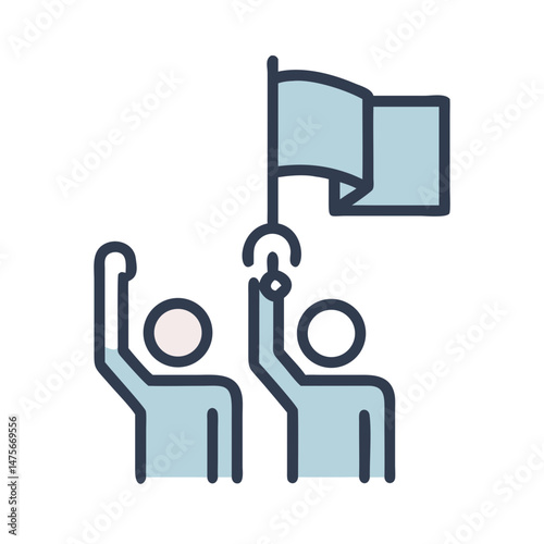 People protesting with a flag illustration against black background