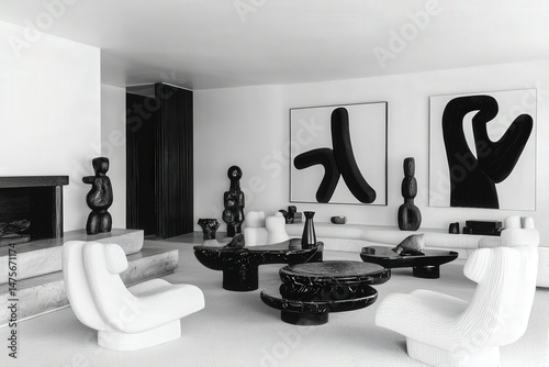 Elegant Monochrome Living Room with Black and White Decor Accents