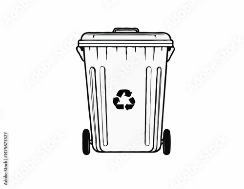 Line Art Illustration of a Recycling Bin with Various Materials