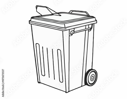 Line Art Illustration of a Recycling Bin with Various Materials