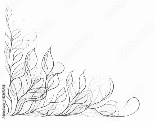 Interwoven Line Art of Water Droplets and Leaves